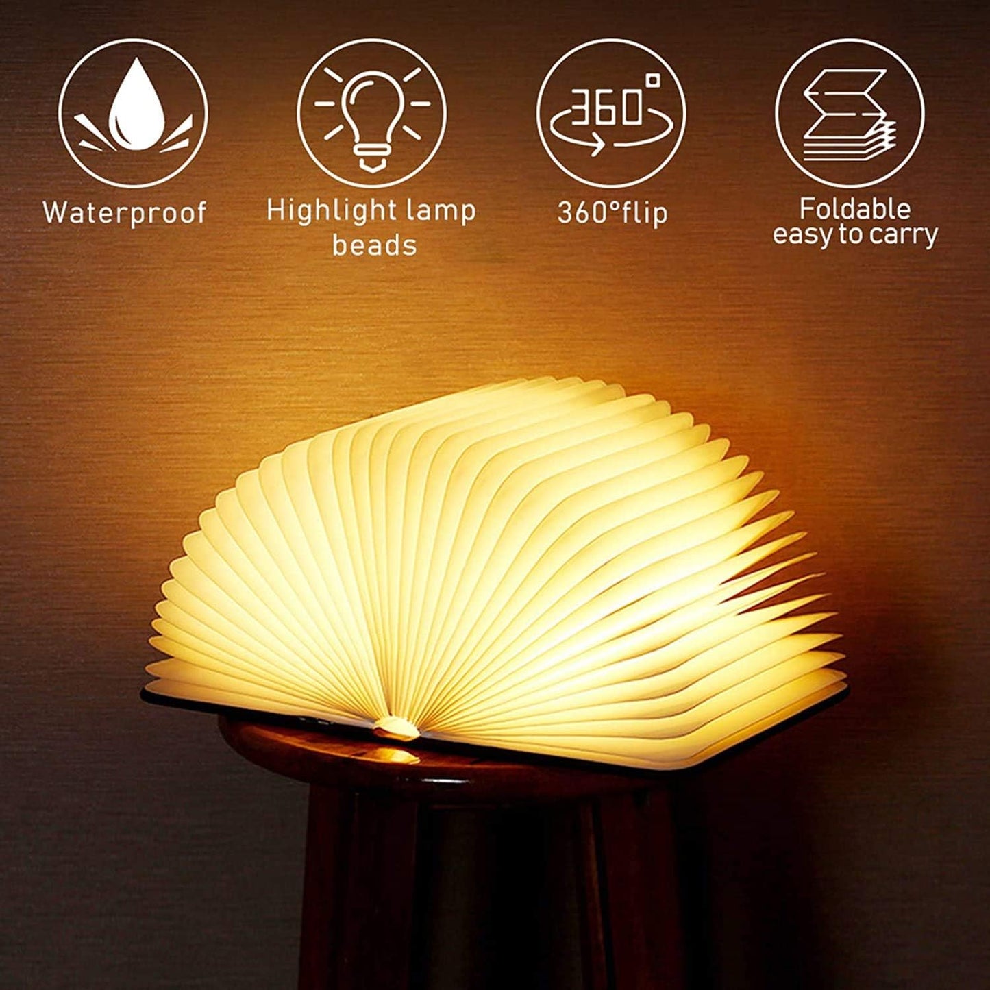 Wooden Book Light Folding USB Rechargeable Lamp