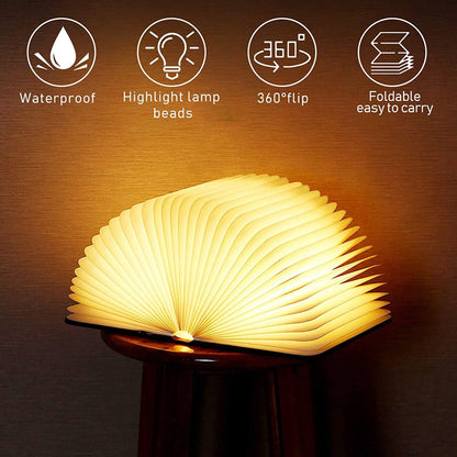 Wooden Book Light Folding USB Rechargeable Lamp