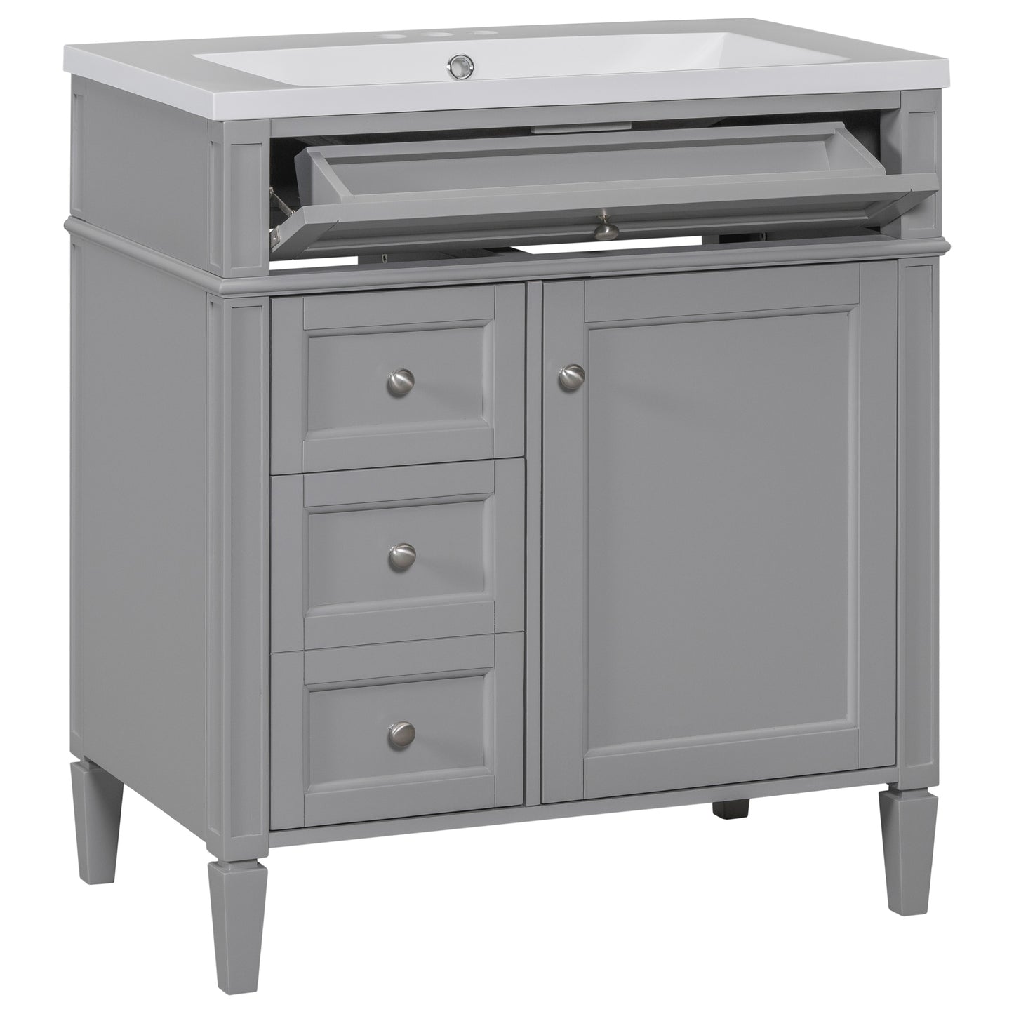 30" Modern Bathroom Vanity with Top Sink Freestanding 2 Drawers and Tip-out Drawer