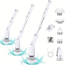 Load image into Gallery viewer, VENETIO 1 set Cordless Electric Spin Scrubber with 4 Replaceable Brush Heads - Long Handled Shower Scrubber for Tub Tile Cleaning - 90 Min Run Time - 320/420RPM - USB-C Charging Cord - Powerful Bathroom Cleaning Tool ➡ CS-00022