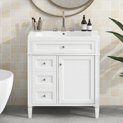 30" Modern Bathroom Vanity with Top Sink Freestanding 2 Drawers and Tip-out Drawer