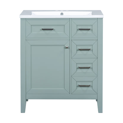 30" Green Bathroom Vanity with Sink Freestanding Drawers Solid Frame