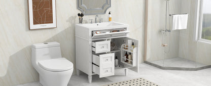 30" Modern Bathroom Vanity with Top Sink Freestanding 2 Drawers and Tip-out Drawer