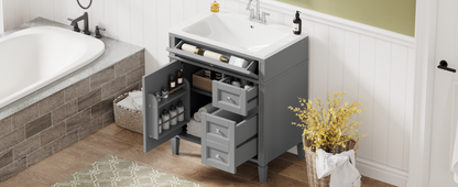 30" Modern Bathroom Vanity with Top Sink Freestanding 2 Drawers and Tip-out Drawer