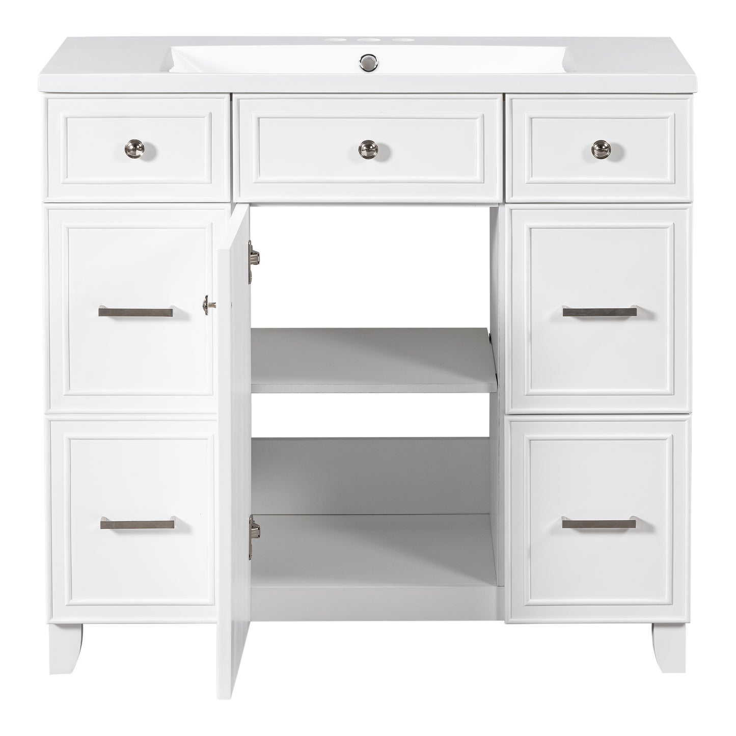 36" White Bathroom Vanity with Sink Top Combo Freestanding