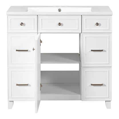 36" White Bathroom Vanity with Sink Top Combo Freestanding