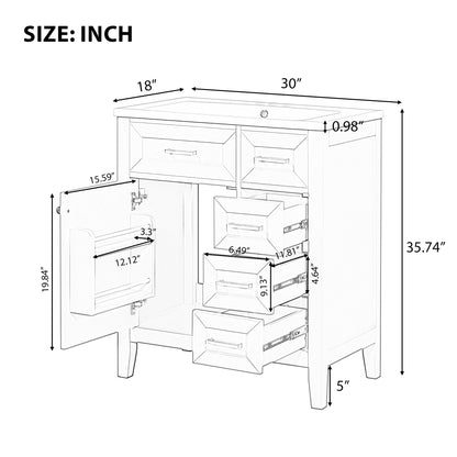 30" Green Bathroom Vanity with Sink Freestanding Drawers Solid Frame