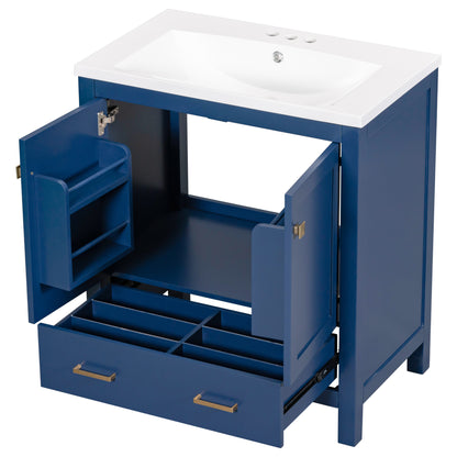 30" Blue Bathroom Vanity with Single Sink Freestanding Undermount Sink