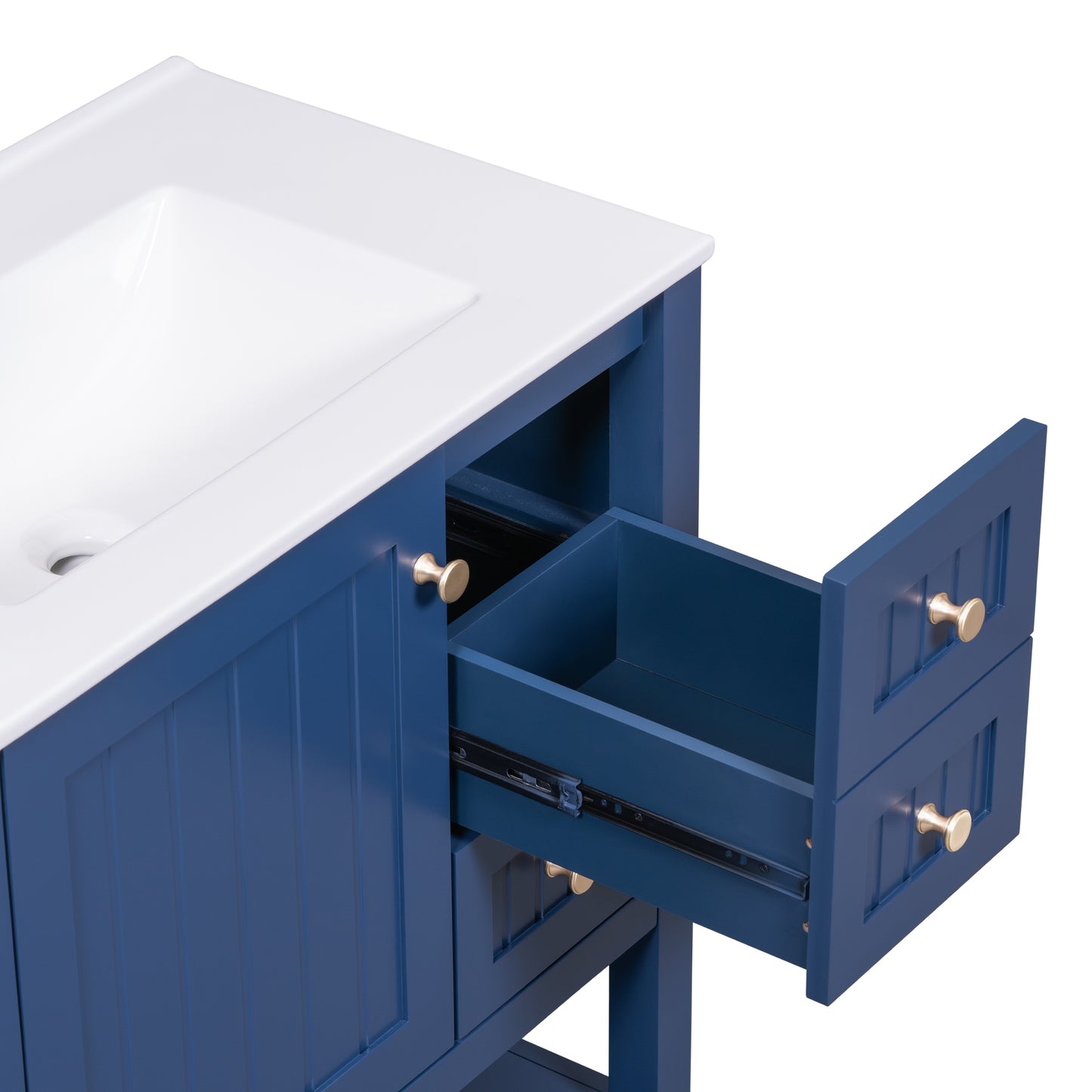 30" Transitional Bathroom Vanity with Ceramic Sink Freestanding