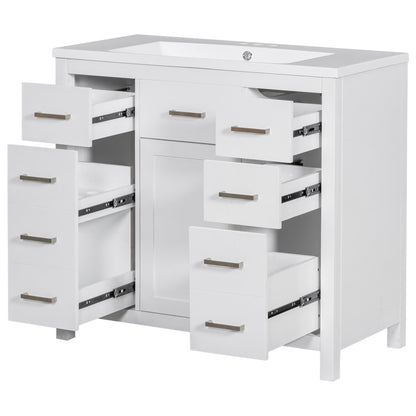 36" White Bathroom Vanity with Multifunctional Storage Space Freestanding