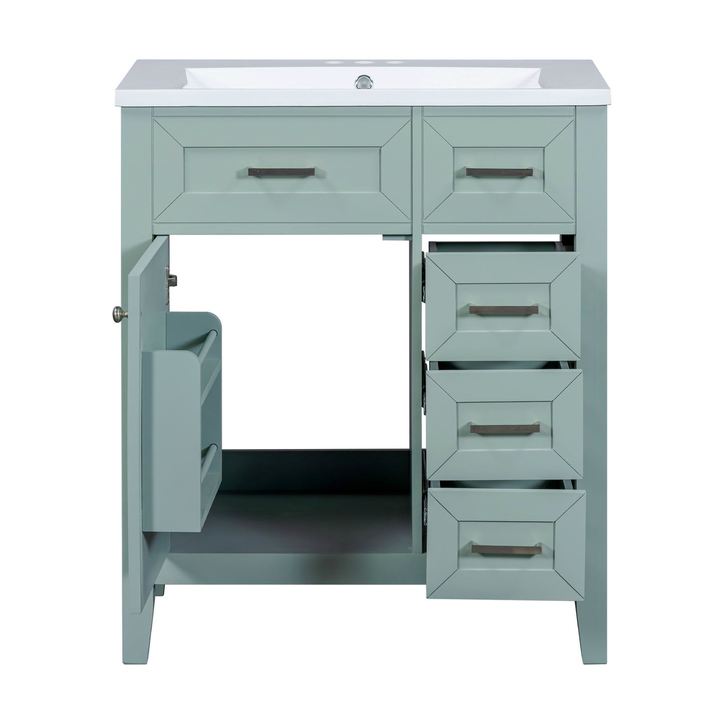 30" Green Bathroom Vanity with Sink Freestanding Drawers Solid Frame