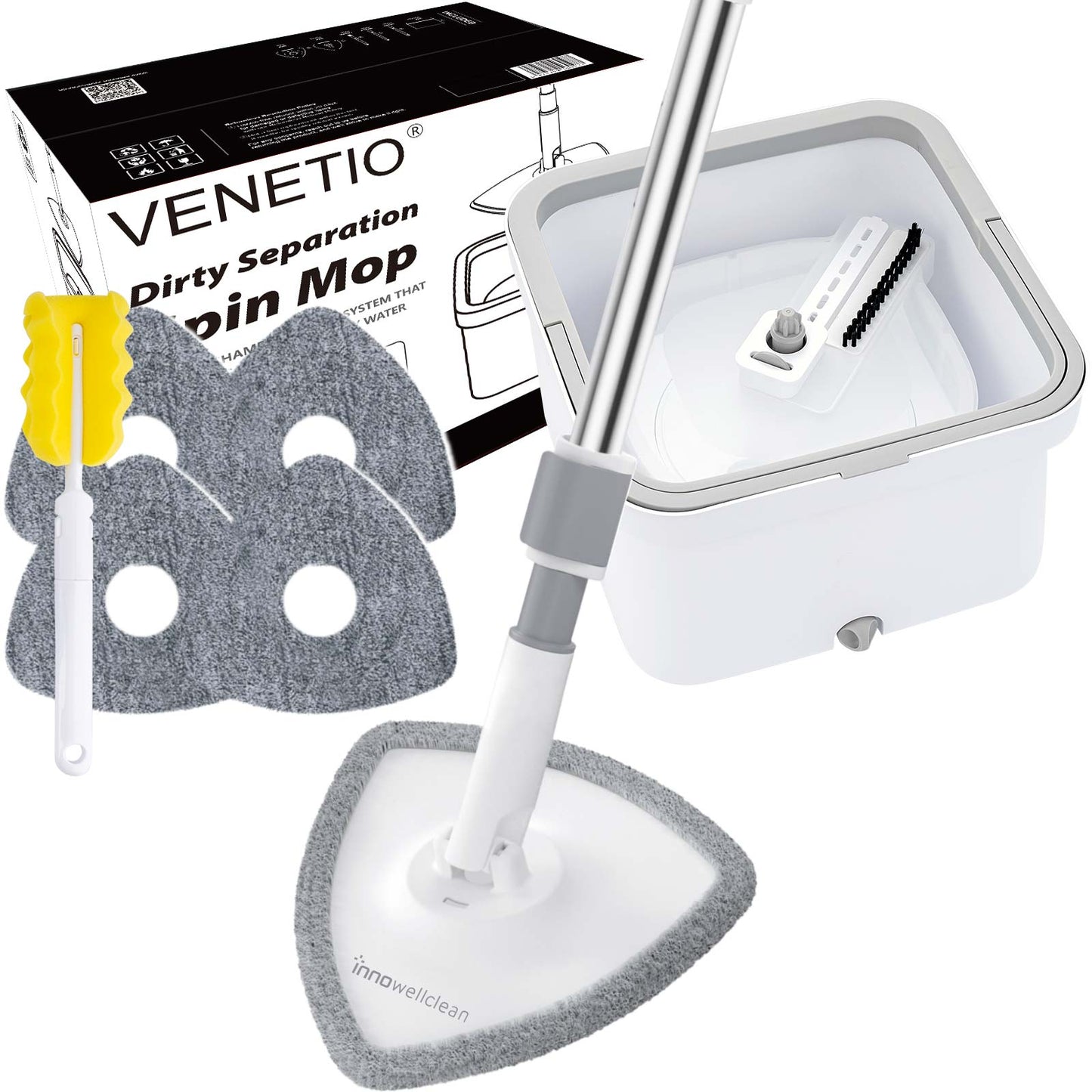 VENETIO Innowellclean Dirty Separation Triangle Spin Mop for Floor Cleaning