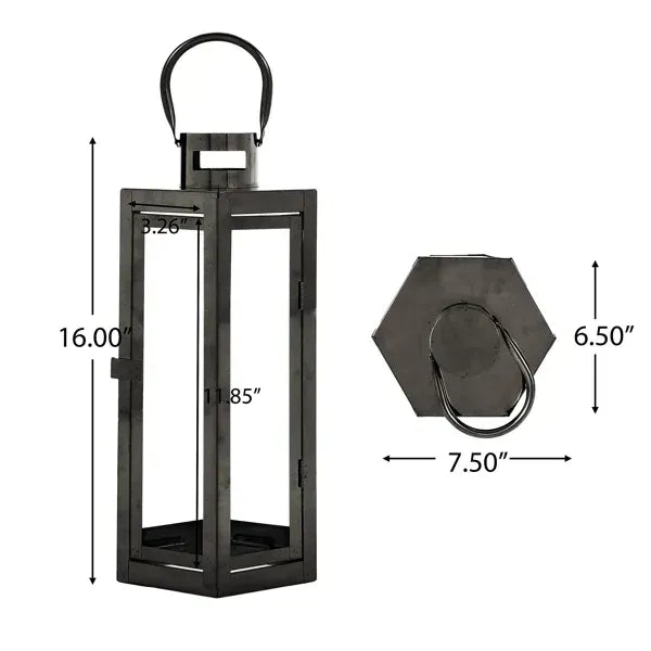 16" Stainless Steel Lantern Black Sliver