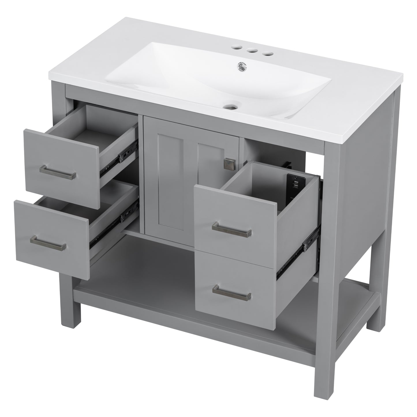 36" Grey Modern Bathroom Vanity with USB Freestanding