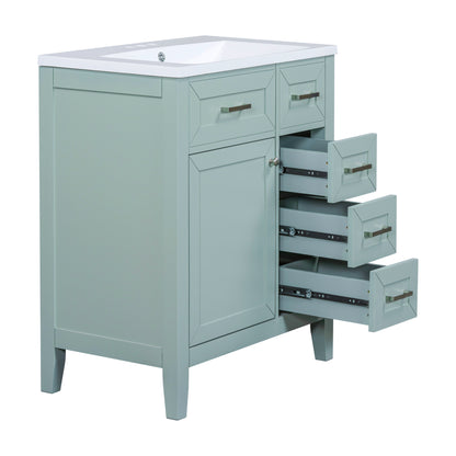 30" Green Bathroom Vanity with Sink Freestanding Drawers Solid Frame