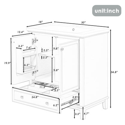 30" Grey Bathroom Vanity with Sink Freestanding Multifunctional Cabinet