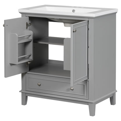 30" Grey Bathroom Vanity with Sink Freestanding Multifunctional Cabinet