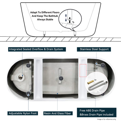 67" Glossy White Acrylic Freestanding Bathtub with Chrome Drain and Easy Install