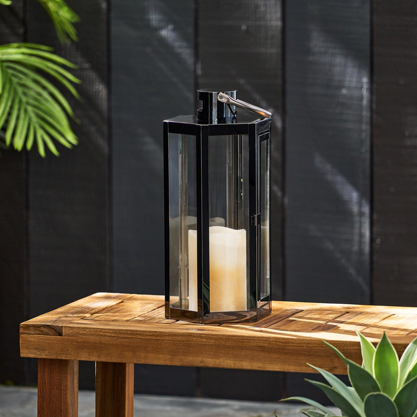 16" Stainless Steel Lantern Black Sliver