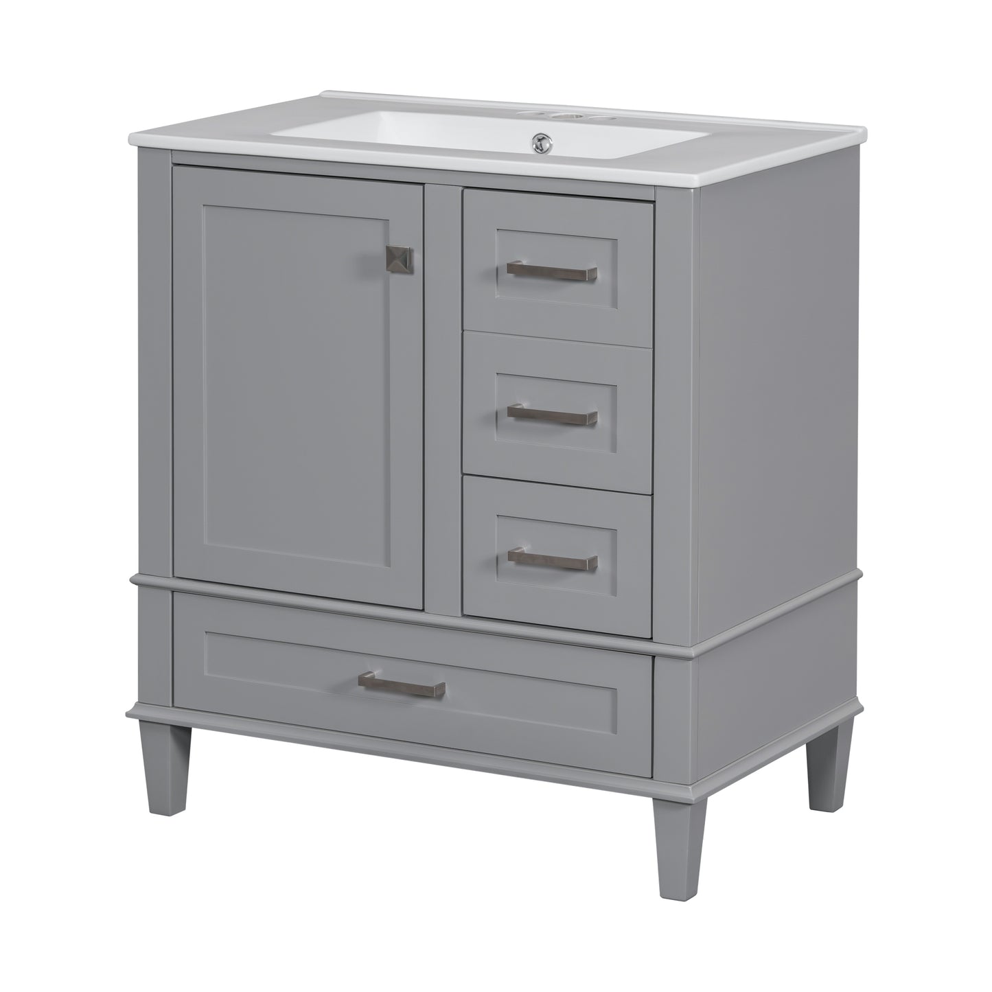 30" Grey Bathroom Vanity with Sink Freestanding Soft Closing Doors and 3 Drawers