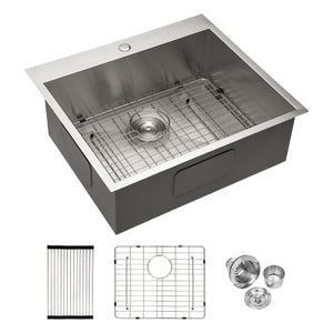 VENETIO 25x22x9 inch Kitchen Sink Drop In 18 Gauge Stainless Steel 25" Single Bowl Topmount Kitchen Sink Basin ➡ K-00020