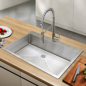 VENETIO 33 Inch Dual Mount Stainless Steel Kitchen Sink with Faucet Combo - Single Bowl, All-in-One Undermount or Drop-In Sink ➡ K-00021