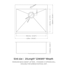 Cargar imagen en el visor de la galería, VENETIO 25x22x9 inch Kitchen Sink Drop In 18 Gauge Stainless Steel 25&quot; Single Bowl Topmount Kitchen Sink Basin ➡ K-00020