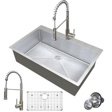 Laden Sie das Bild in den Galerie-Viewer, VENETIO 33 Inch Dual Mount Stainless Steel Kitchen Sink with Faucet Combo - Single Bowl, All-in-One Undermount or Drop-In Sink ➡ K-00021