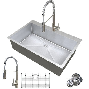 VENETIO 33 Inch Dual Mount Stainless Steel Kitchen Sink with Faucet Combo - Single Bowl, All-in-One Undermount or Drop-In Sink ➡ K-00021