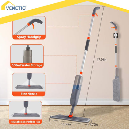 FreClean Microfiber Spray Mop for Floor Cleaning with Reusable Pads and Refillable Sprayer ➡ CS-00043