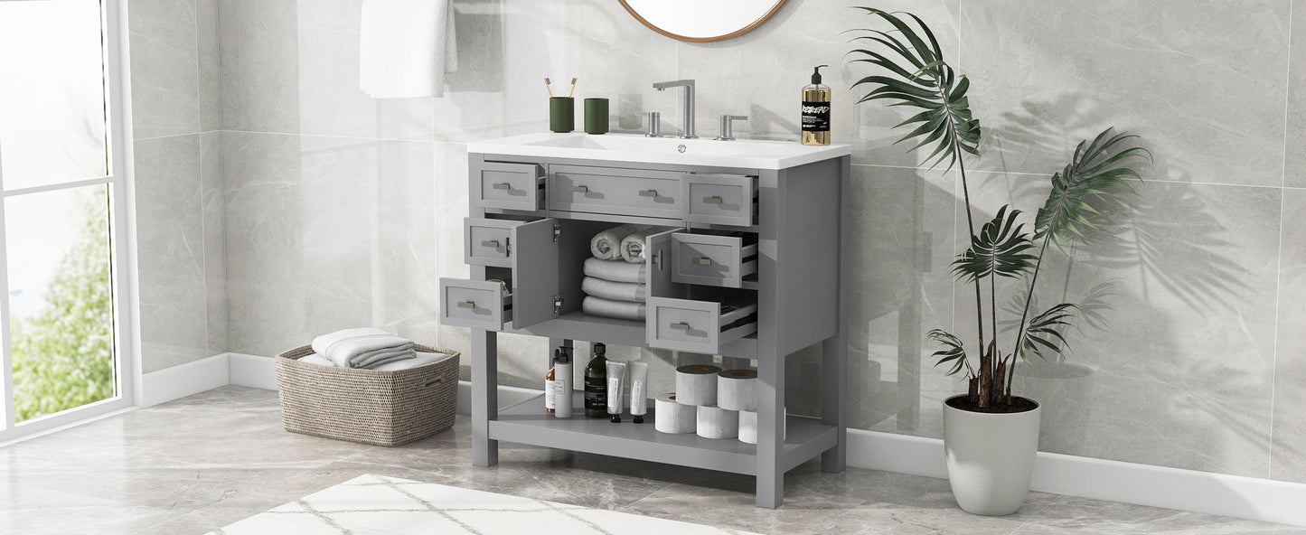 36" Modern Bathroom Vanity with Top Sink Freestanding