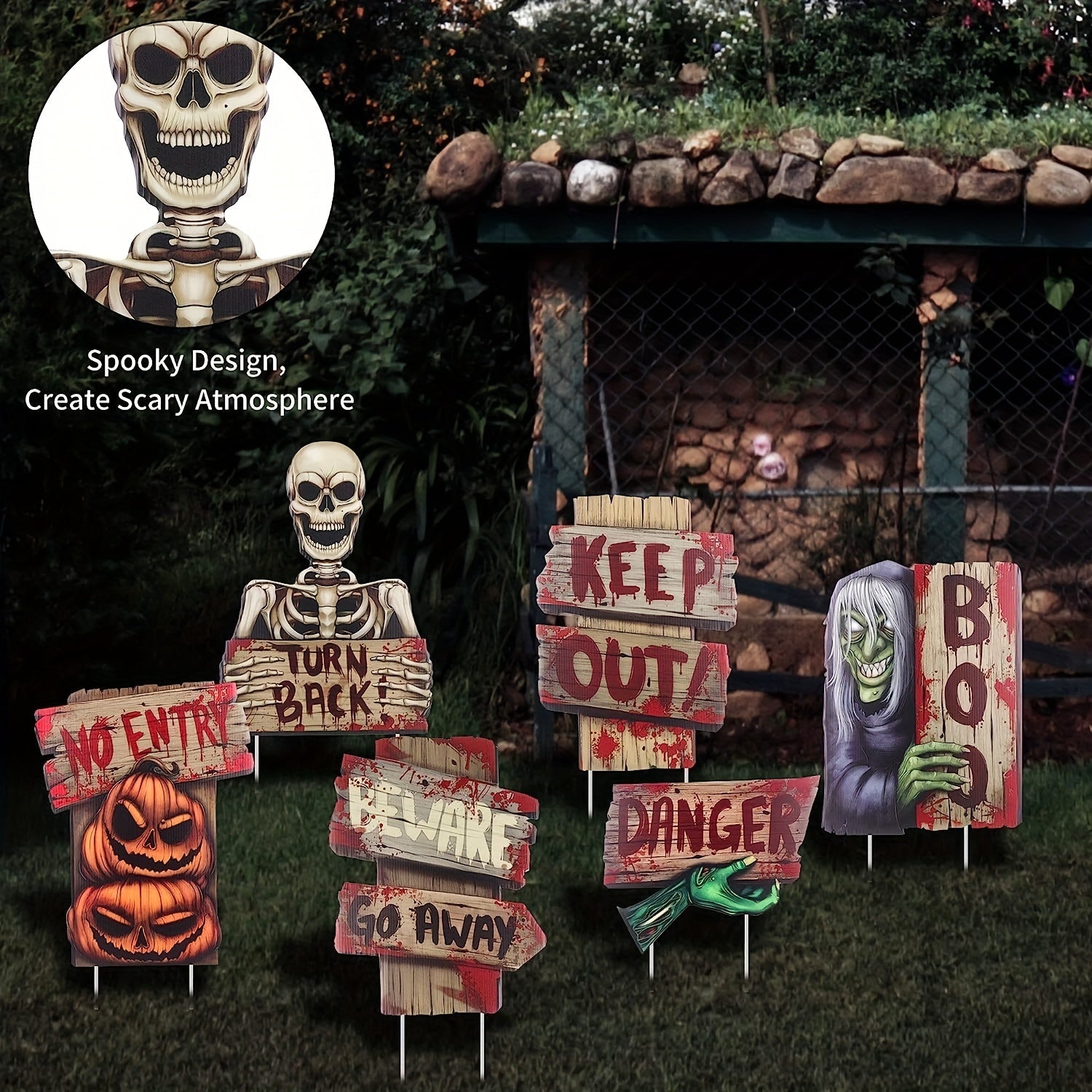 VENETIO 6pcs Halloween Ghost Yard Stakes - Spook Up Your Lawn with These Outdoor Props Decorations! ➡ OD-00003