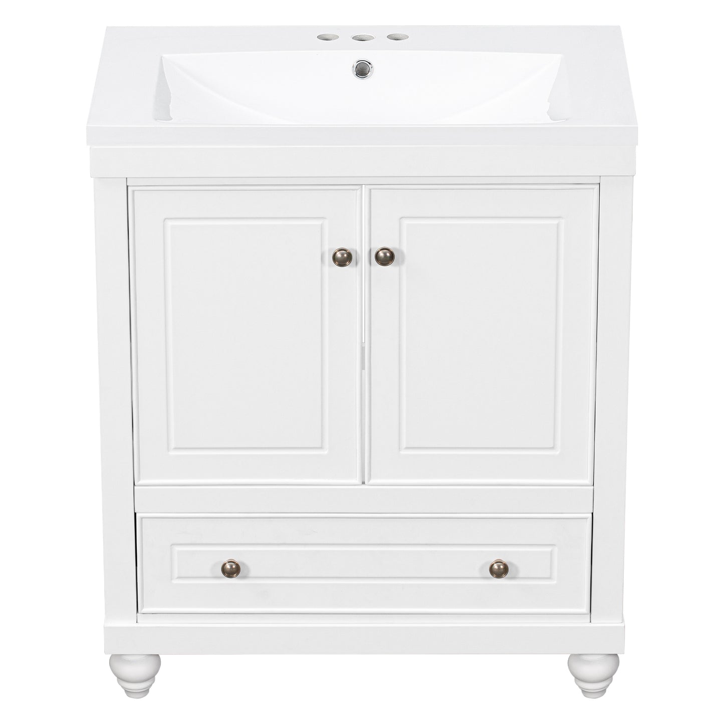 30" White Bathroom Vanity with Sink Freestanding Doors and Drawer