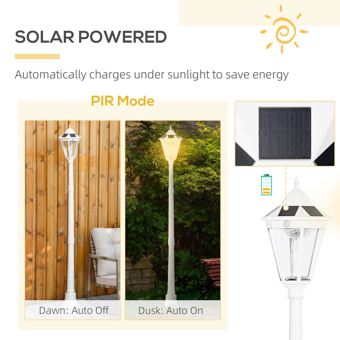 77" Solar Lamp Post Light, Waterproof Aluminum