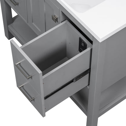 36" Grey Modern Bathroom Vanity with USB Freestanding