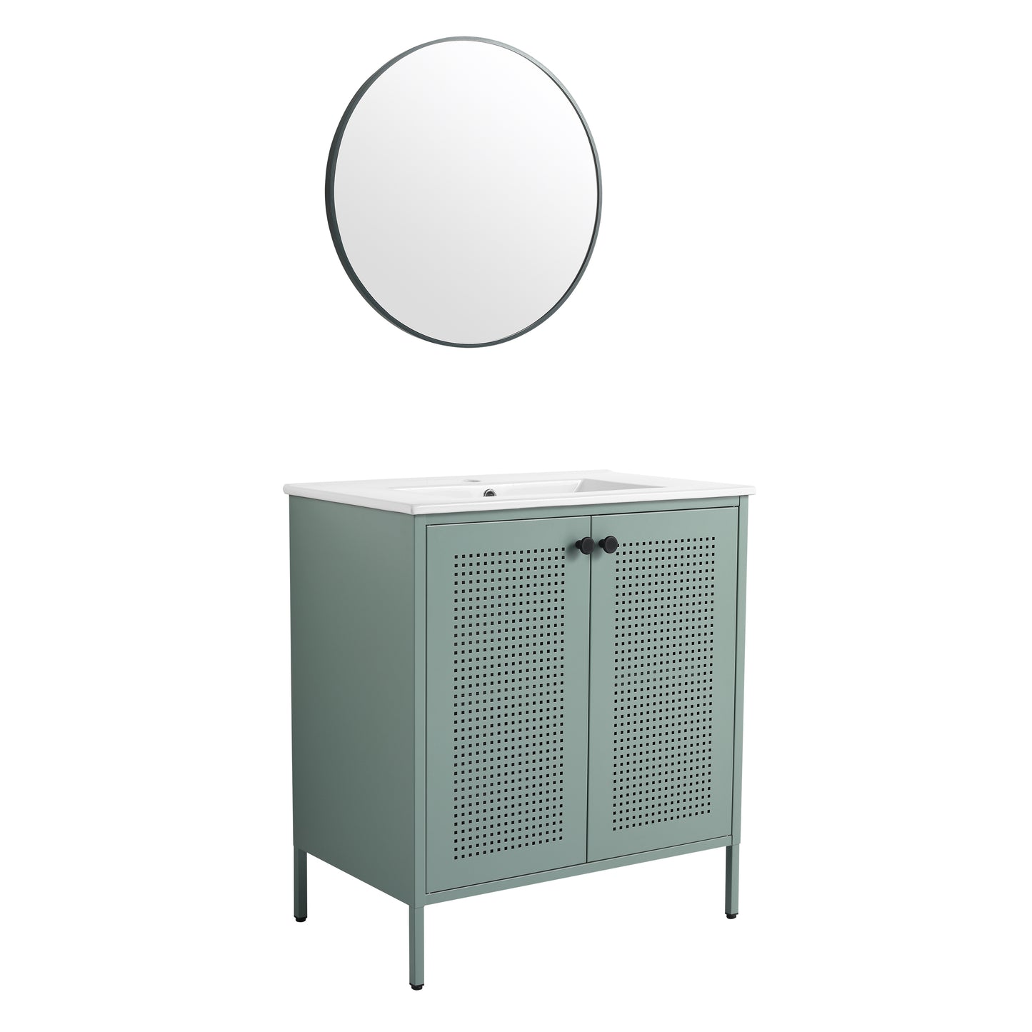 30" White Bathroom Vanity with Single Sink Freestanding