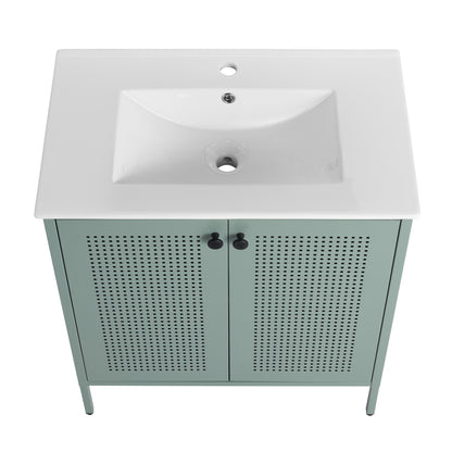 30" White Bathroom Vanity with Single Sink Freestanding