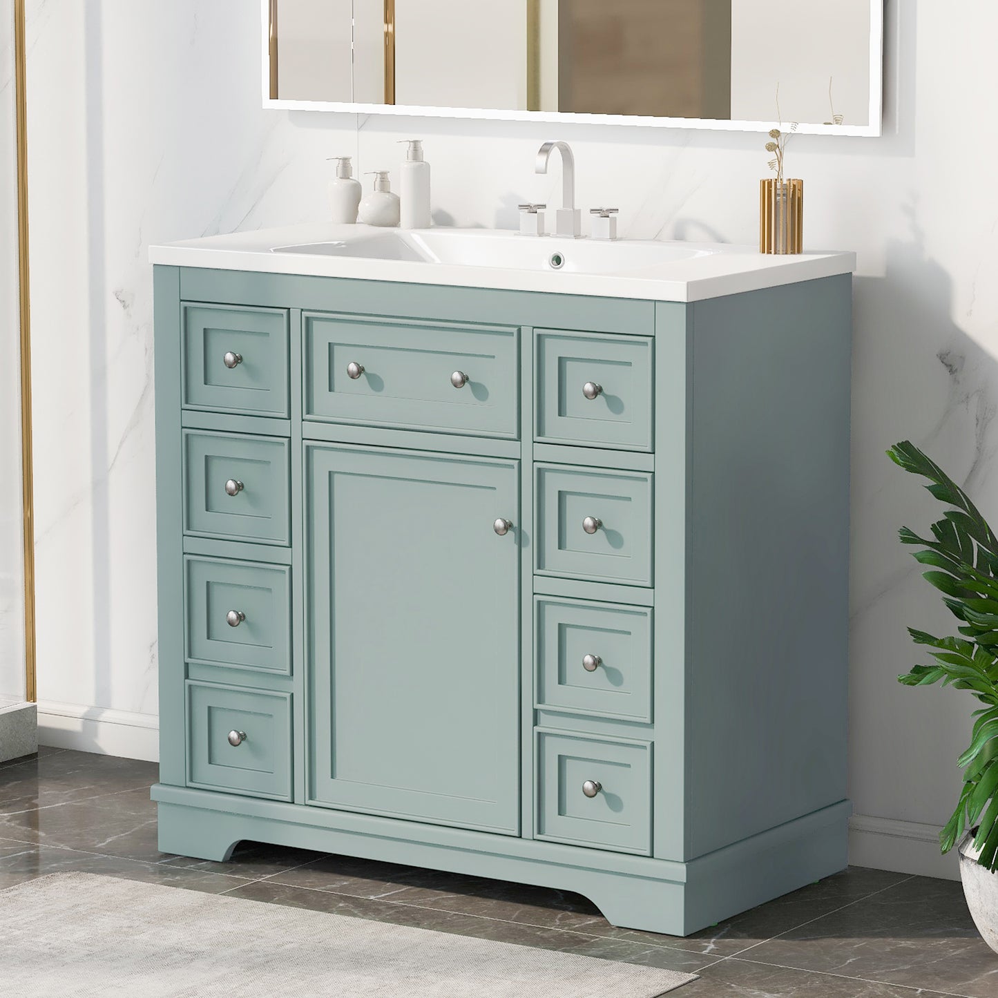 36" Green Bathroom Vanity with Sink Combo Freestanding