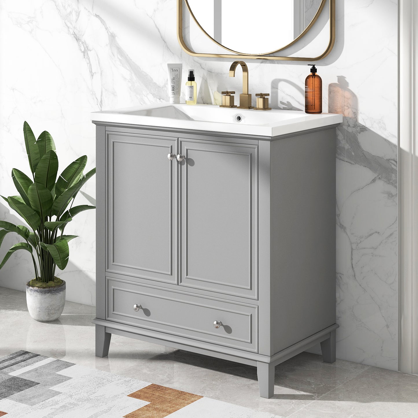 30" Grey Bathroom Vanity with Sink Freestanding Multifunctional Cabinet