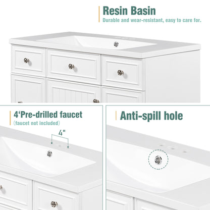 36" White Bathroom Vanity with Sink Top Combo Freestanding