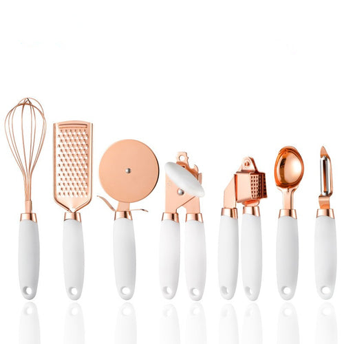 VENEITO 7-Piece Rose Gold Stainless Steel Kitchen Baking Tool Set - Perfect for Household Can Opener & Cheese Planer! ➡ K-00005