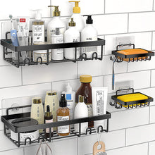 Laden Sie das Bild in den Galerie-Viewer, VENETIO Upgrade Your Shower with Rustproof Storage: 2/3/4pcs Wall Mounted Adhesive Shower Organizer Shelf with Hooks &amp; No Drilling! ➡ SO-00033