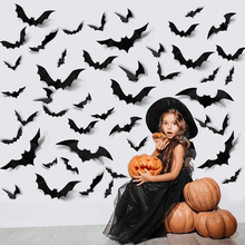 Load image into Gallery viewer, VENETIO 48pcs 3D Black PVC Bat Wall Stickers - Perfect Halloween Decoration to Transform Your Home ➡ OD-00009