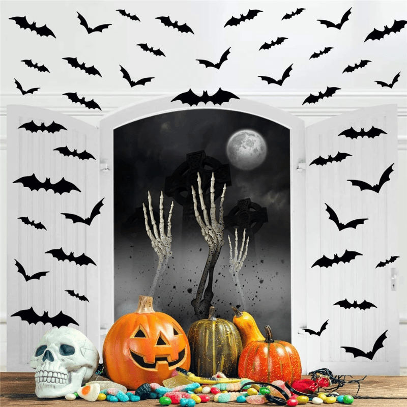 VENETIO 48pcs Halloween Decoration: Transform Your Home with 3D Black PVC Bat Wall Stickers! ➡ OD-00009