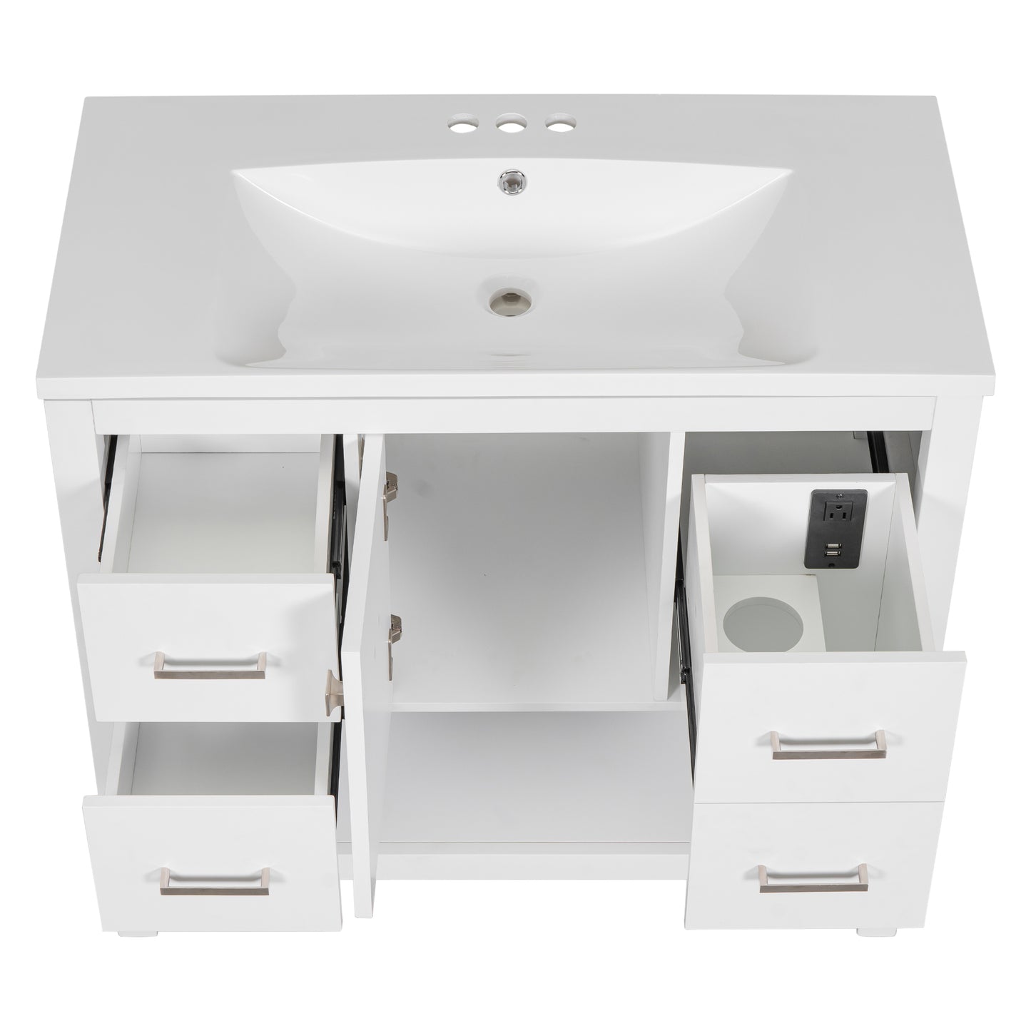 36" White Modern Bathroom Vanity with USB Freestanding