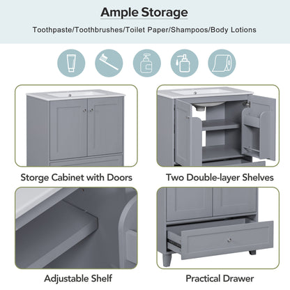 30" Premium Bathroom Vanity with Ceramic Sink Freestanding Ample Storage