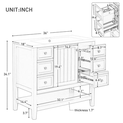 36" Blue Bathroom Vanity with Sink Combo Freestanding