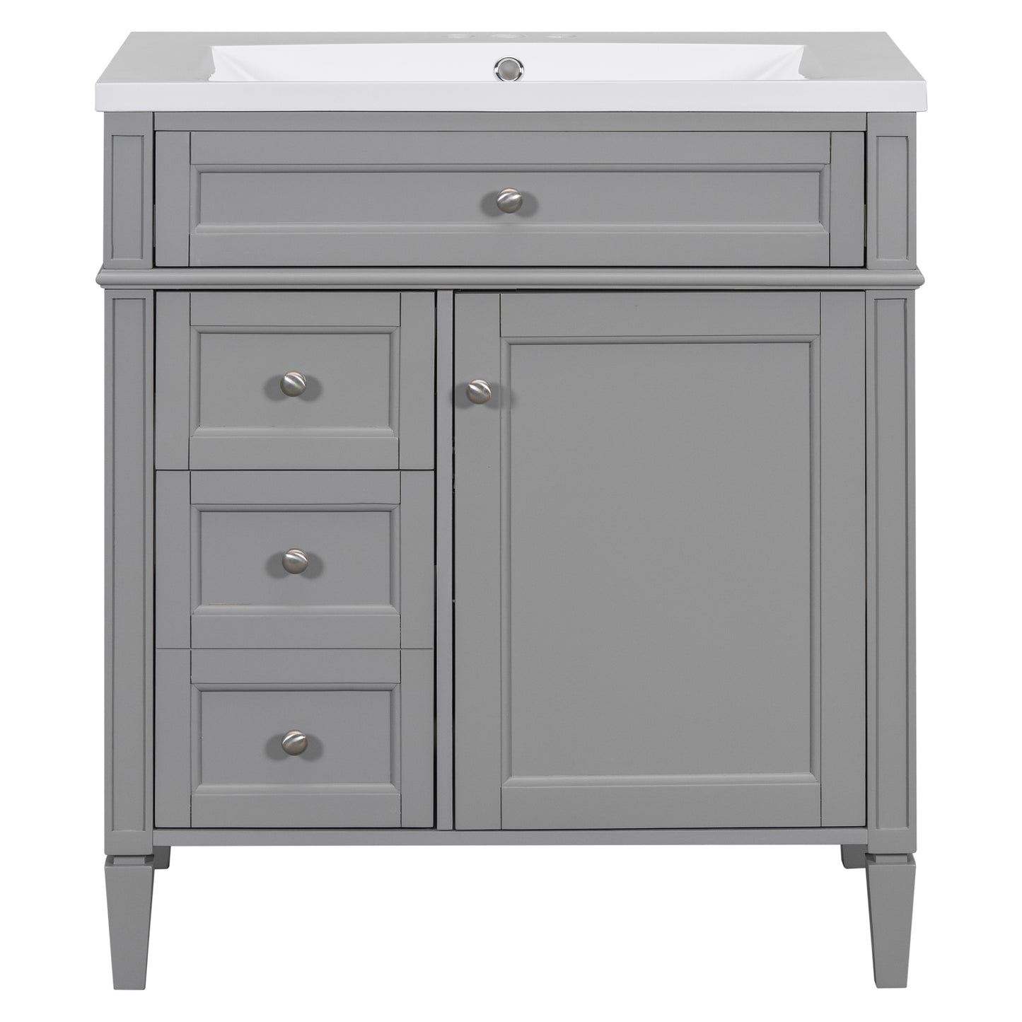 30" Modern Bathroom Vanity with Top Sink Freestanding 2 Drawers and Tip-out Drawer