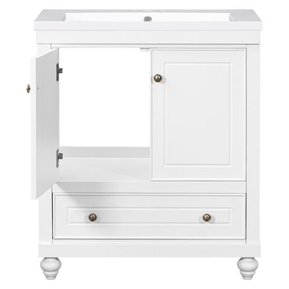 30" White Bathroom Vanity with Sink Freestanding Doors and Drawer