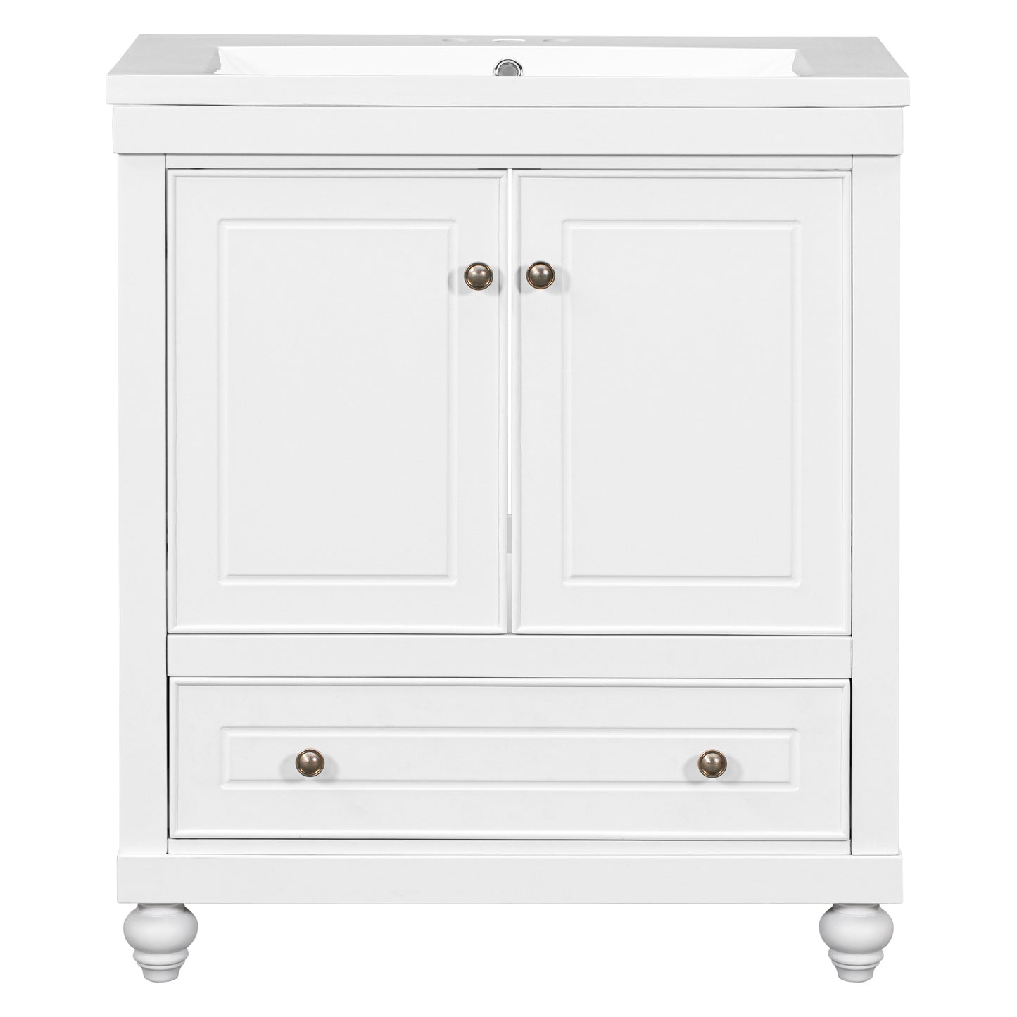 30" White Bathroom Vanity with Sink Freestanding Doors and Drawer